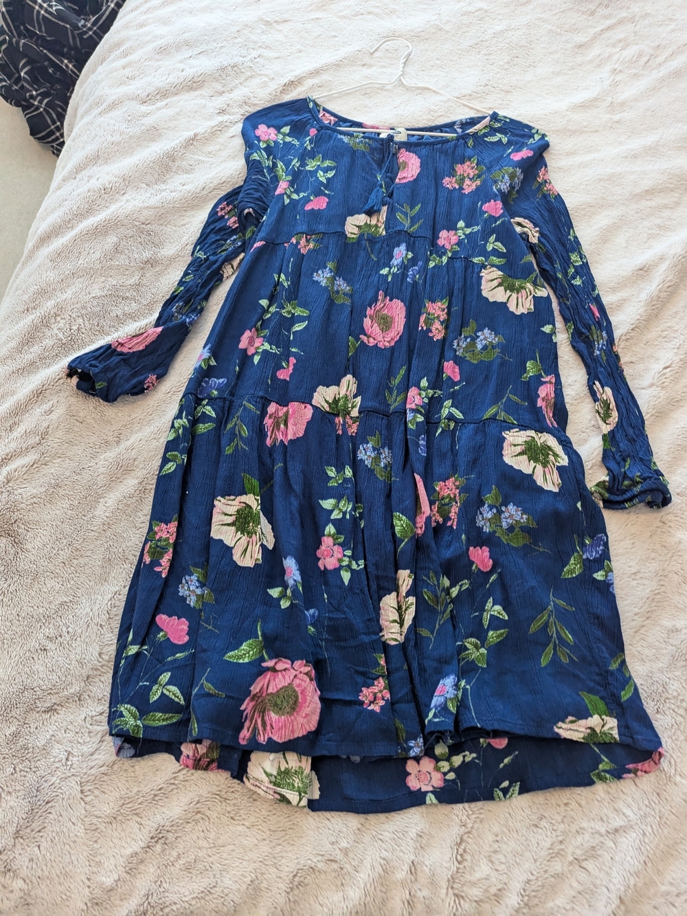 Old Navy Navy Floral Tiered Dress with Pink and Cream Flowers